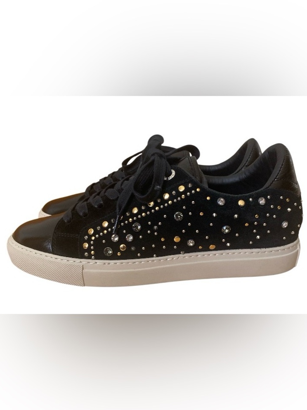 NEW Zadig & Voltaire ZV1747 Black Studded Bijou Leather Sneakers Size 41 / 10.5